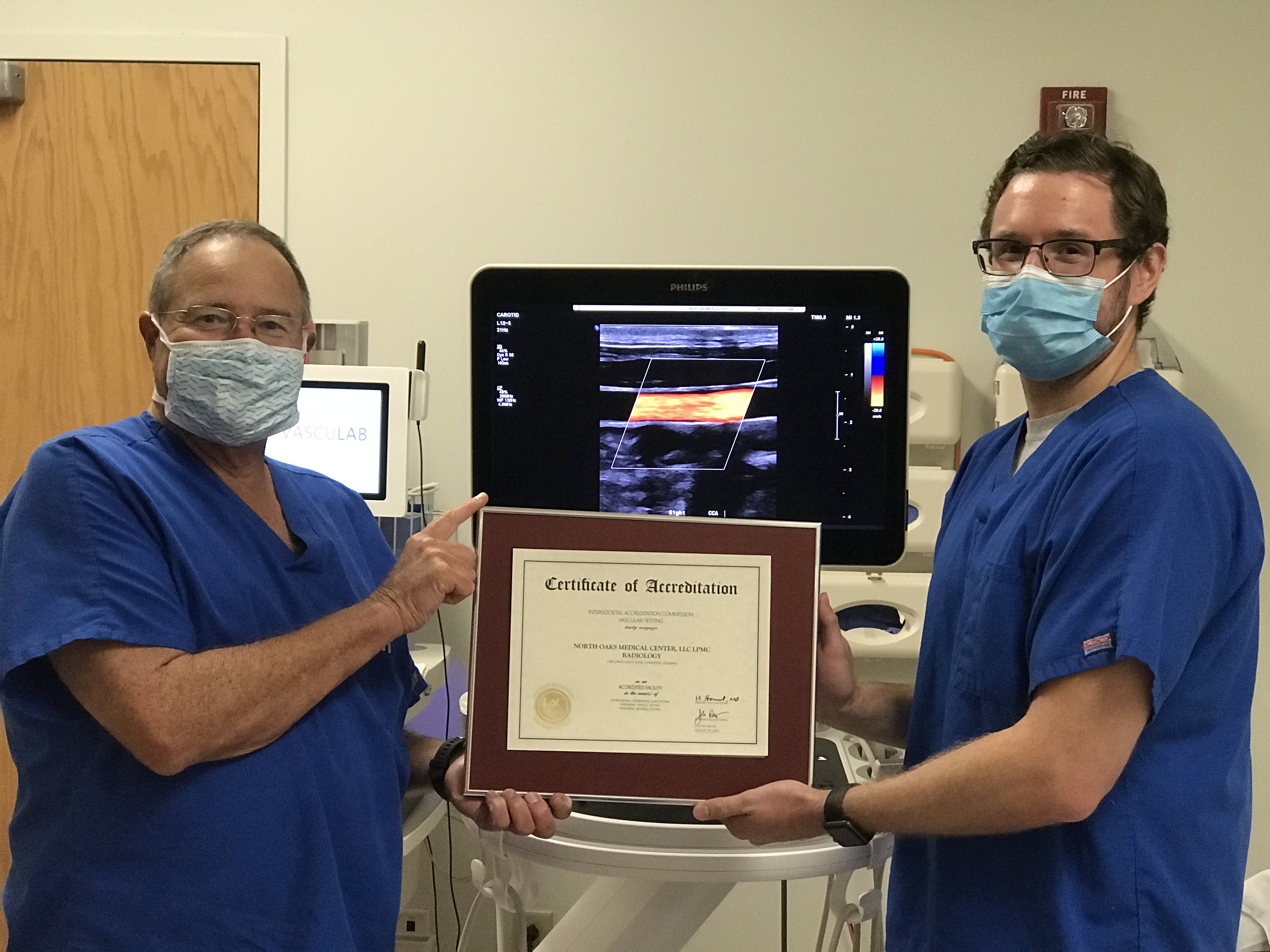 From left, the Ultrasound team at North Oaks-Livingston Parish Medical Complex includes Ultrasound Technologist Tom Ozio and Supervisor Matthew Peralta.
