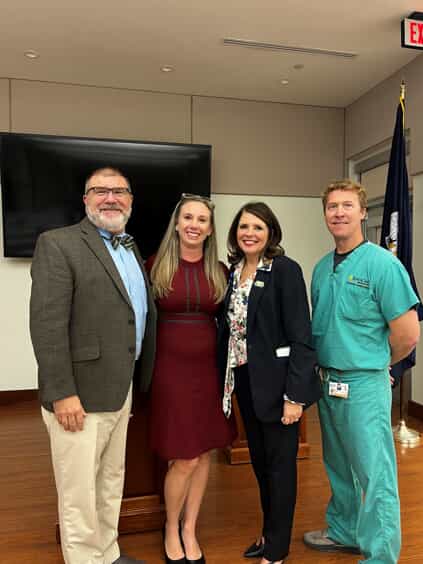 From left are Chief Medical Officer Robert Peltier, MD; Urologist and 2022 Advanced Practitioner of the Year Charlie Shelton; President/CEO Michele Kidd Sutton; and 2022 North Oaks Medical Center Chief of Staff Brandon Cambre, MD.