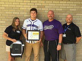 Michael Lee with North Oaks Sports Medicine Athletic Trainer Stephanie Culbertson, Head Baseball Coach Stephen Ceravolo and North Oaks Sports Medicine Head Athletic Trainer/Supervisor Matt Rabalais.